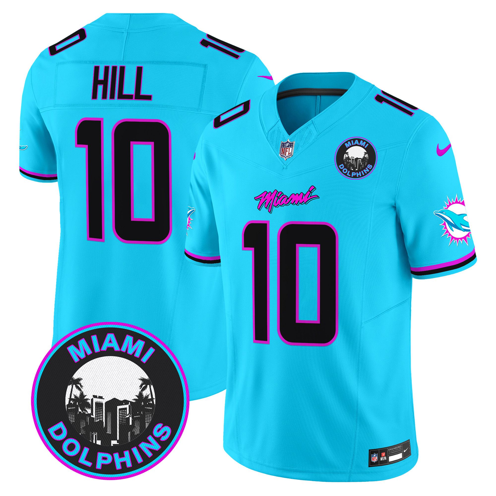 Men Miami Dolphins 10 Hill Light Blue 2024 Nike Vapor Limited NFL Jersey style 1